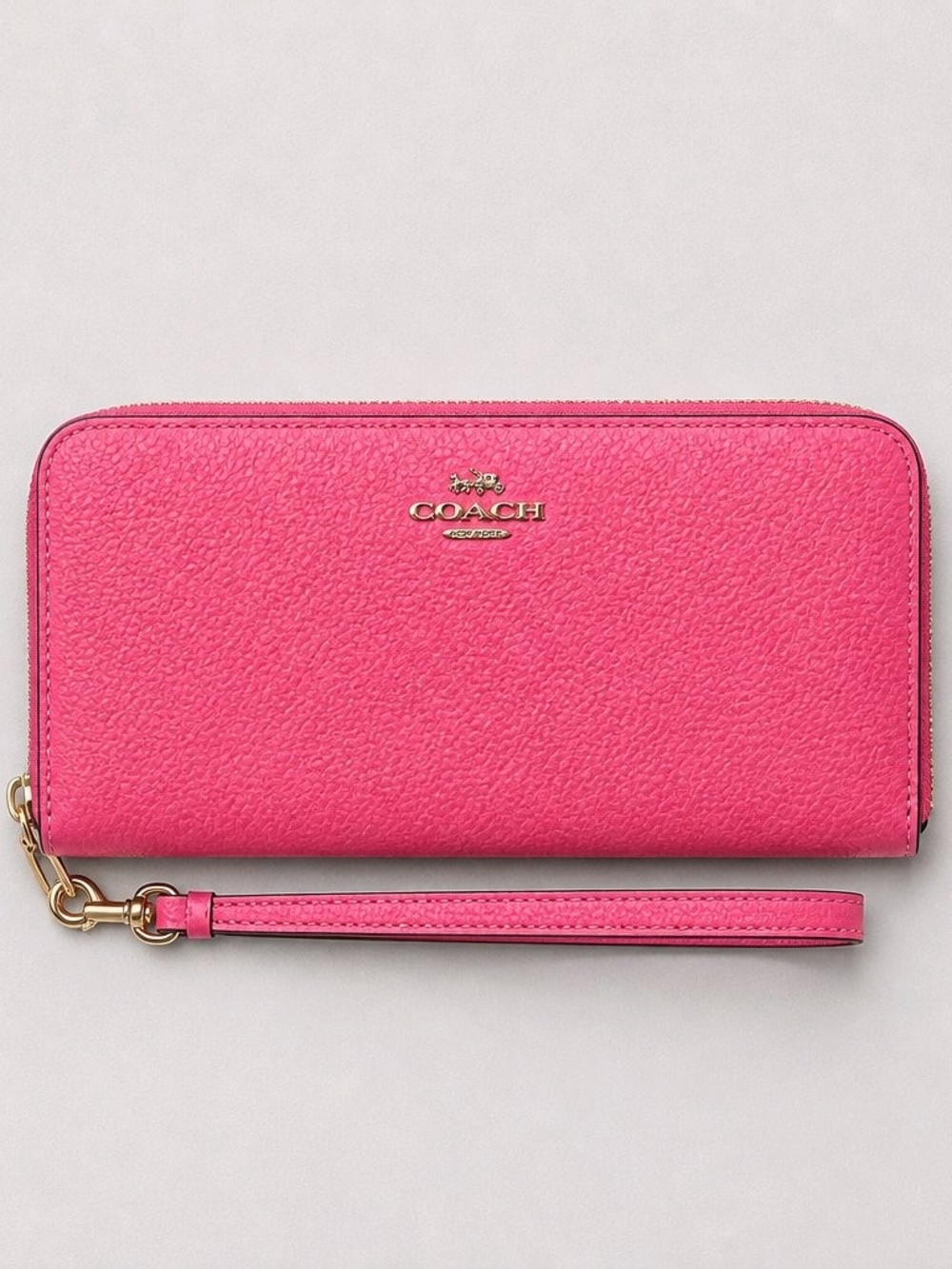 Coach Hot Pink Zip-Around Wristlet Wallet with Gold Hardware
